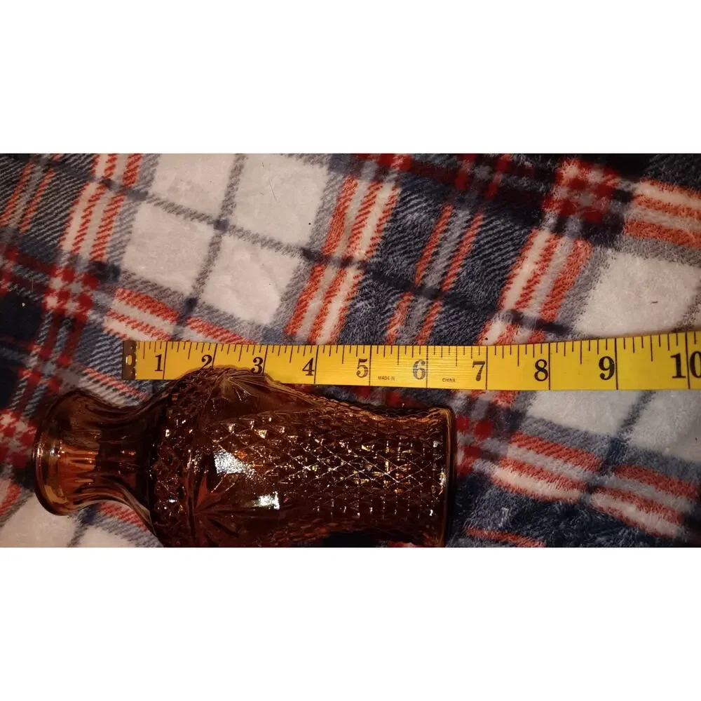 Vintage Amber Glass Vase Diamond Pattern 6.5